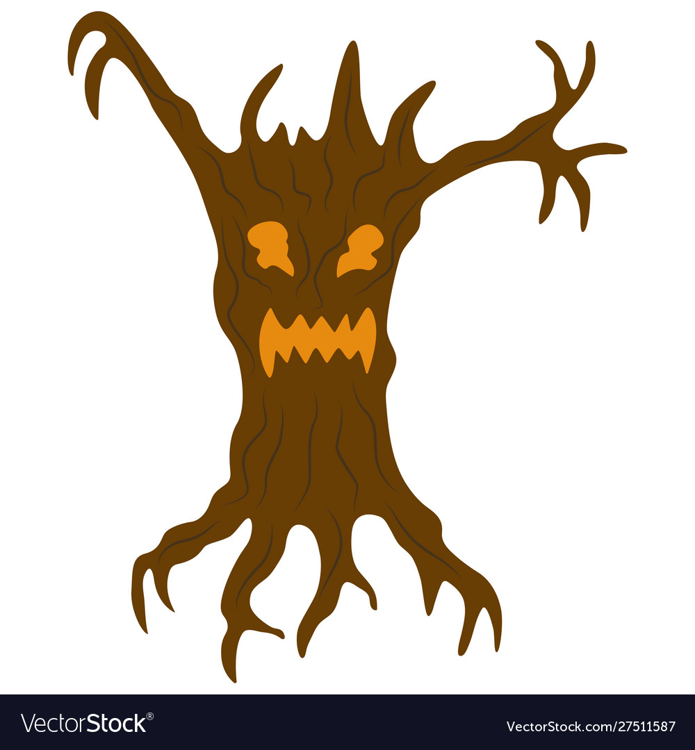 Tree monster with sparkling eyes and open mouth Vector Image