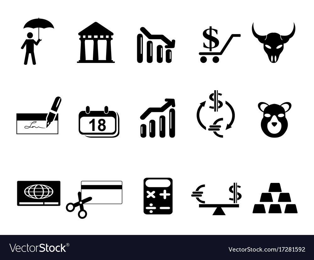 Black bank and finance icons set Royalty Free Vector Image