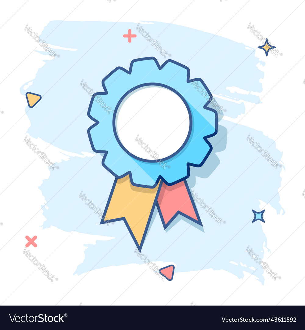 Cartoon badge with ribbon icon in comic style Vector Image