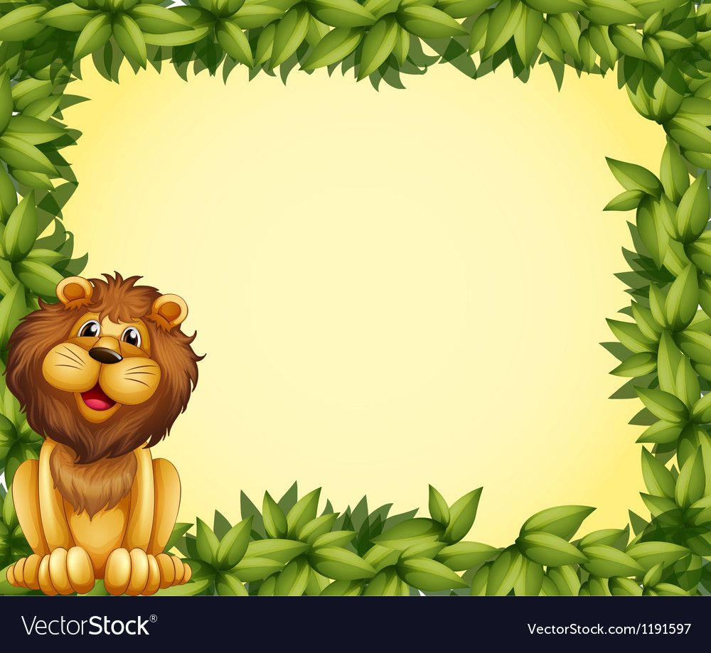 A lion and a leafy frame template Royalty Free Vector Image