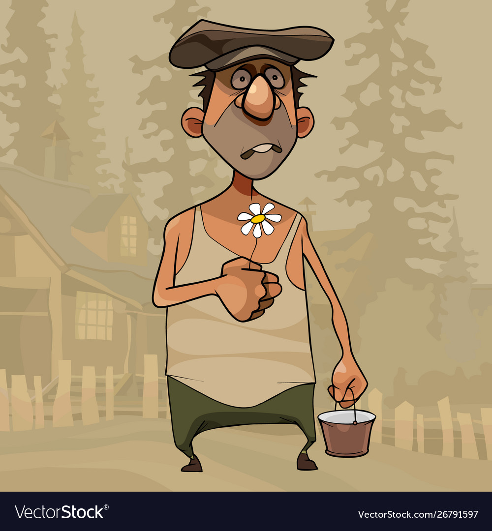 Cartoon funny village man with a flower in his Vector Image Cartoon funny village man with a flower in his Vector Image