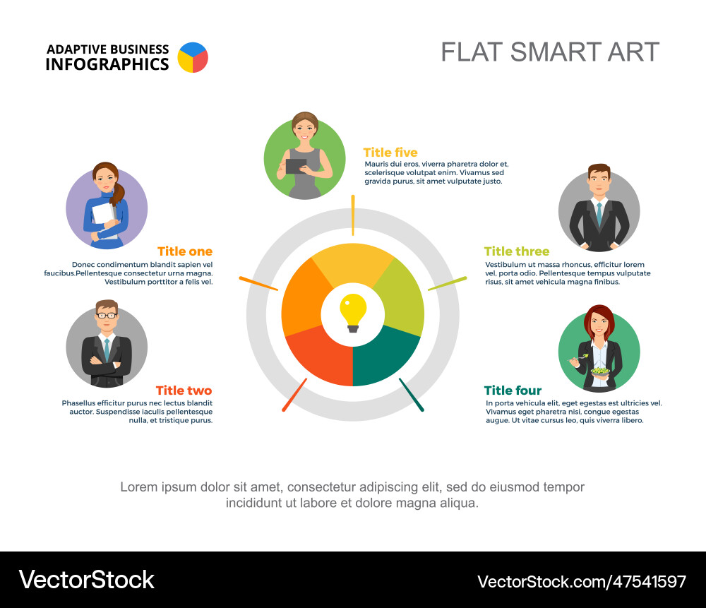 Five people process chart template Royalty Free Vector Image