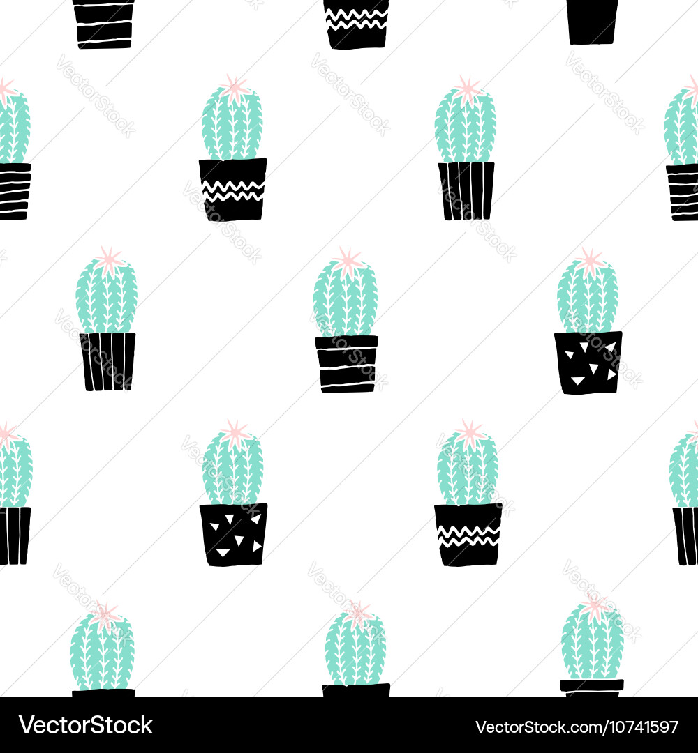 Hand drawn cactus pattern Royalty Free Vector Image