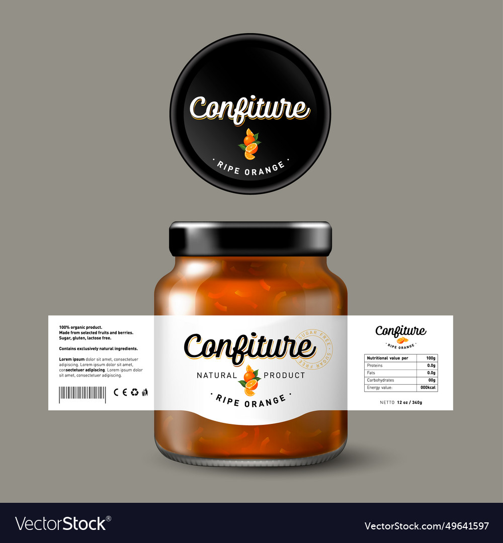 Orange confiture label glass jar with can Vector Image