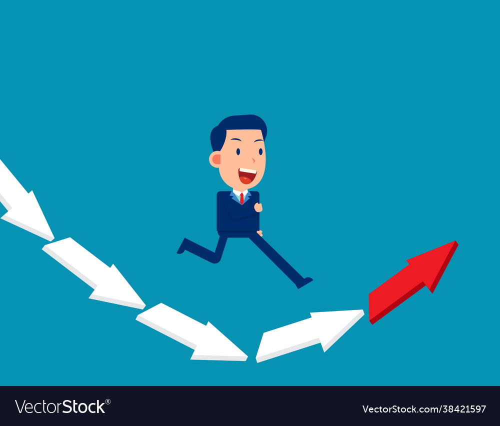 Person jumping from falling arrow to rising arrow Vector Image