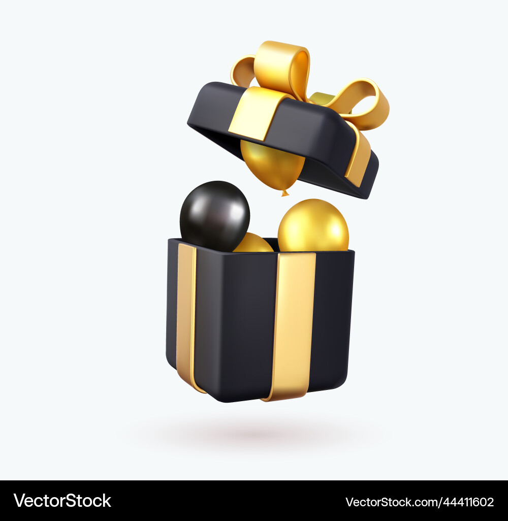 3d realistic gifts box falling helium balloons Vector Image
