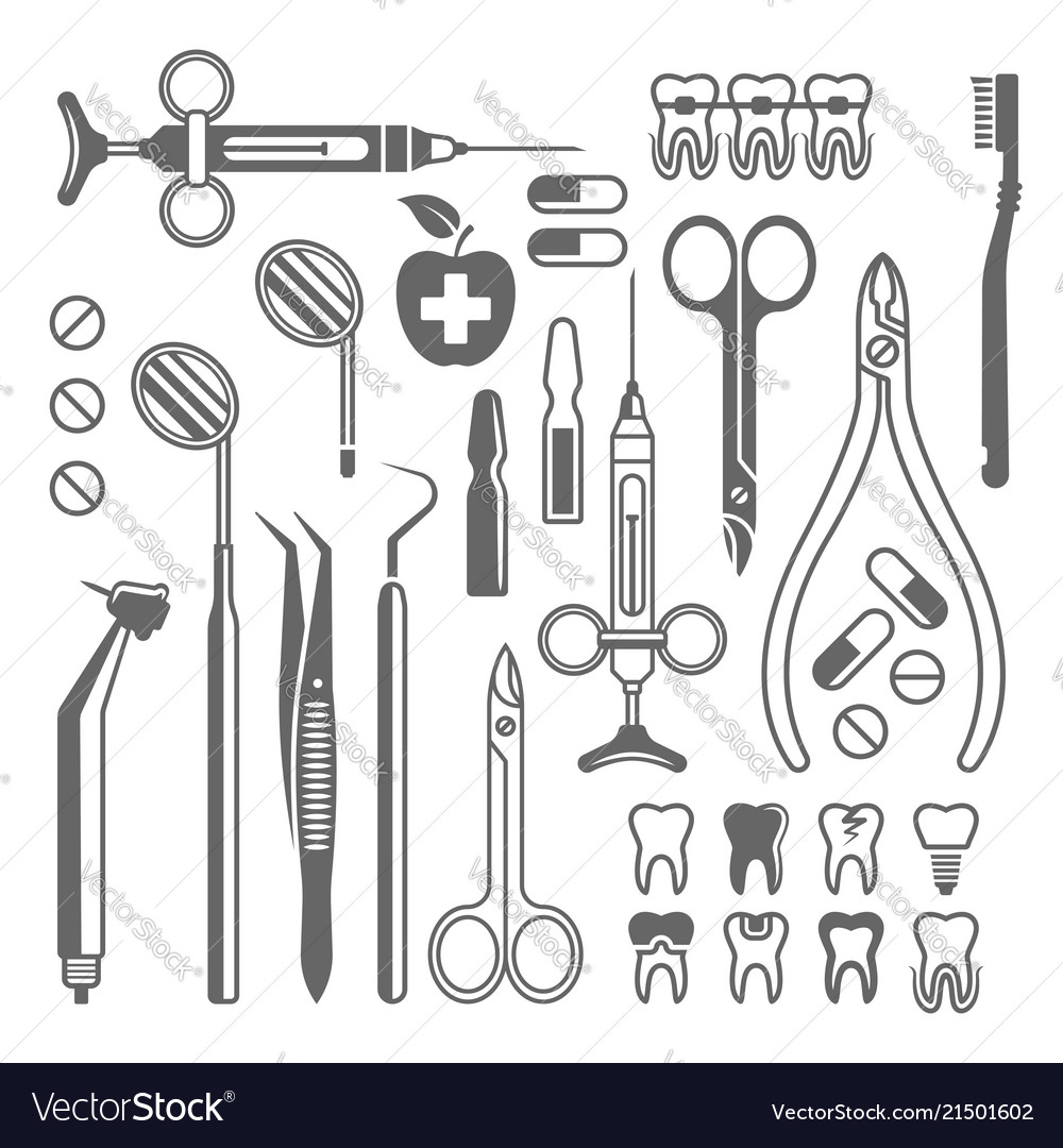 Download Dental tools equipment set of black icons Vector Image