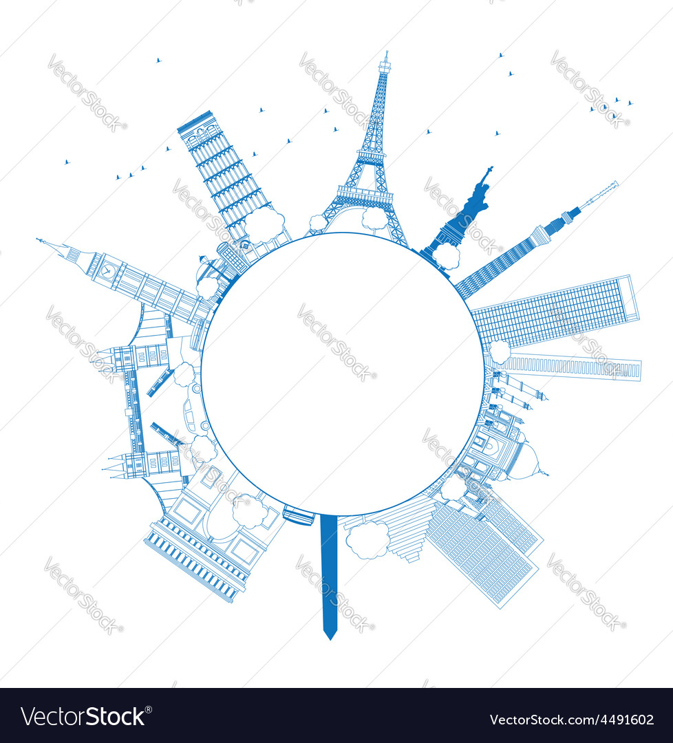 outline famous monuments and landmarks royalty free vector