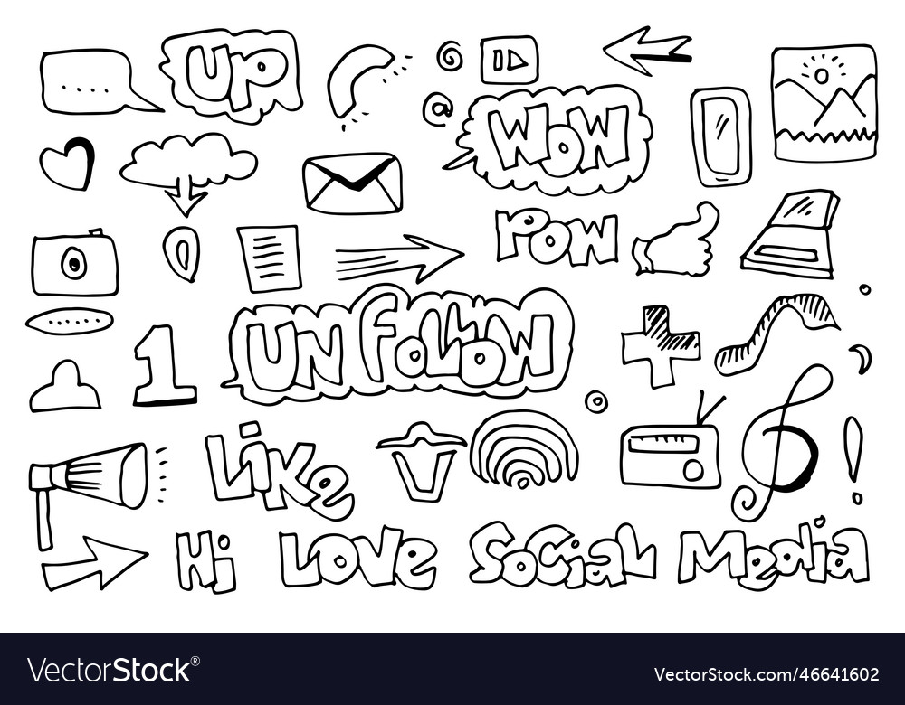 Social media doodles symbol elements Royalty Free Vector