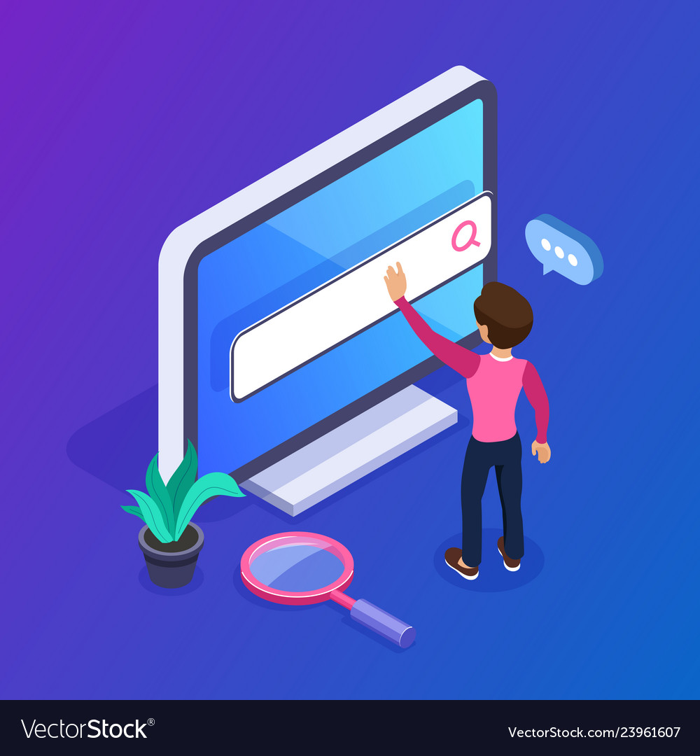 3d isometric web search concept people uses Vector Image