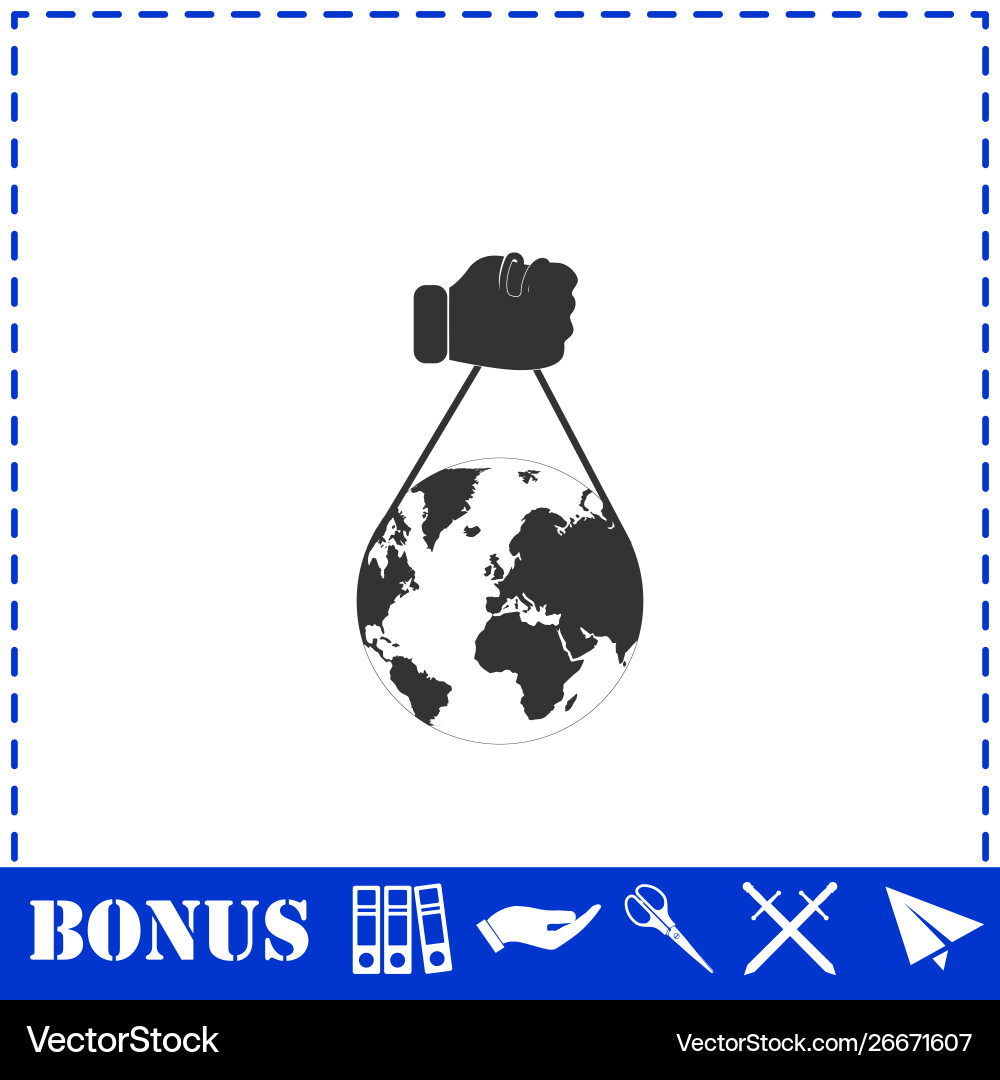 Globe with hand icon flat Royalty Free Vector Image