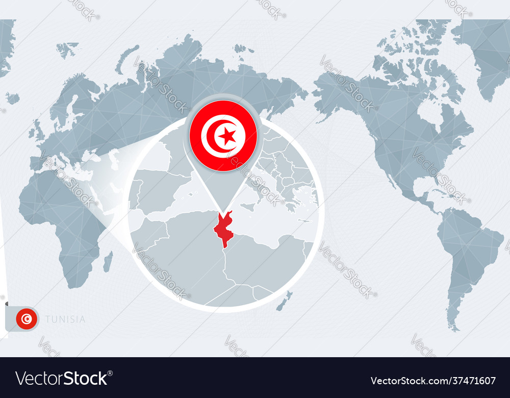 Pacific Centered World Map With Magnified Tunisia Vector Image Pacific Centered World Map With Magnified Tunisia Vector 37471607