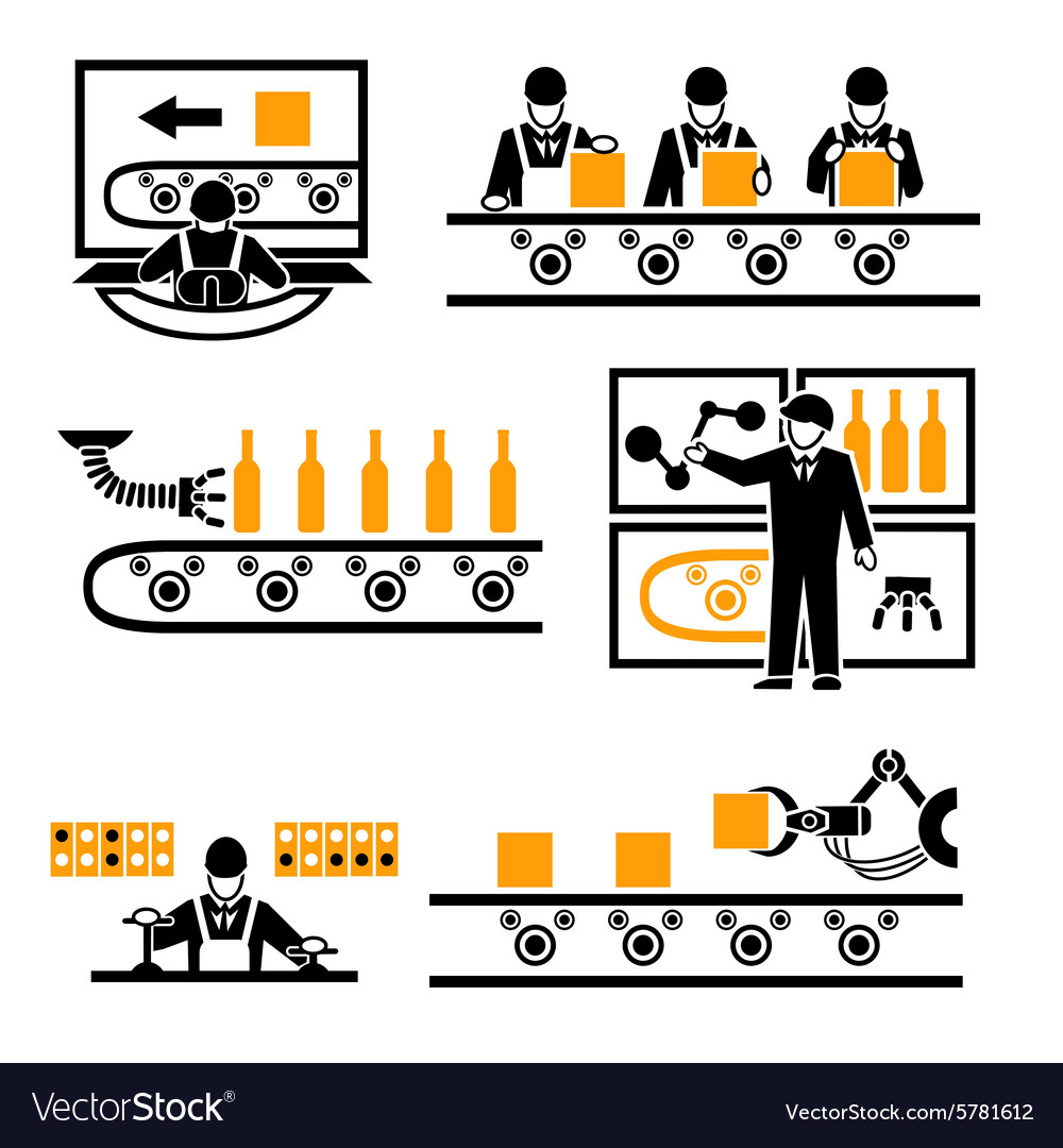 Download Factory production process icons Royalty Free Vector Image