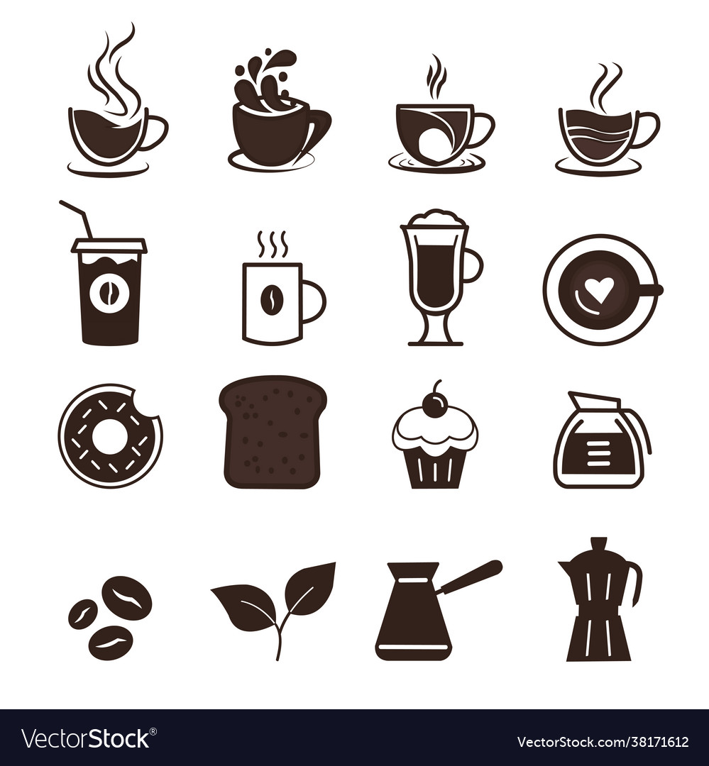 Icon set breakfast cafe and coffee production