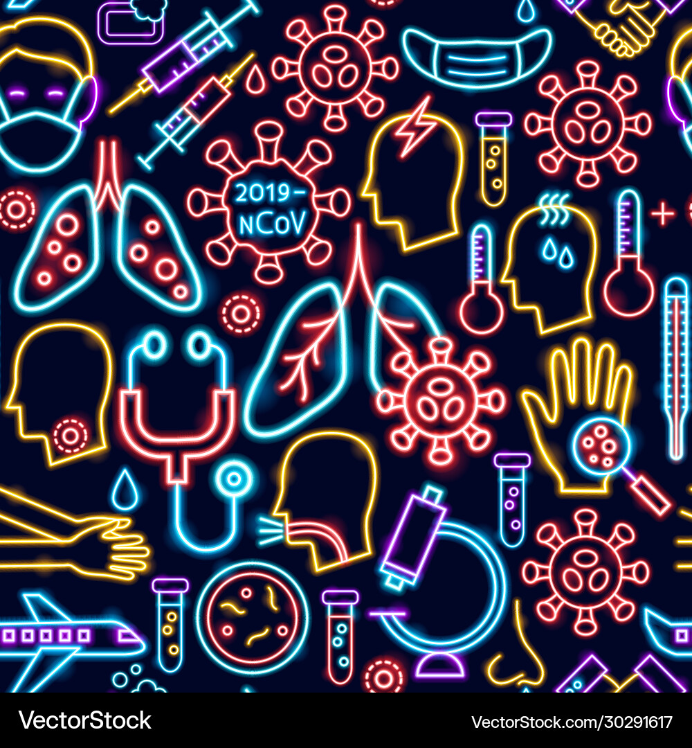 Coronavirus neon seamless pattern Royalty Free Vector Image
