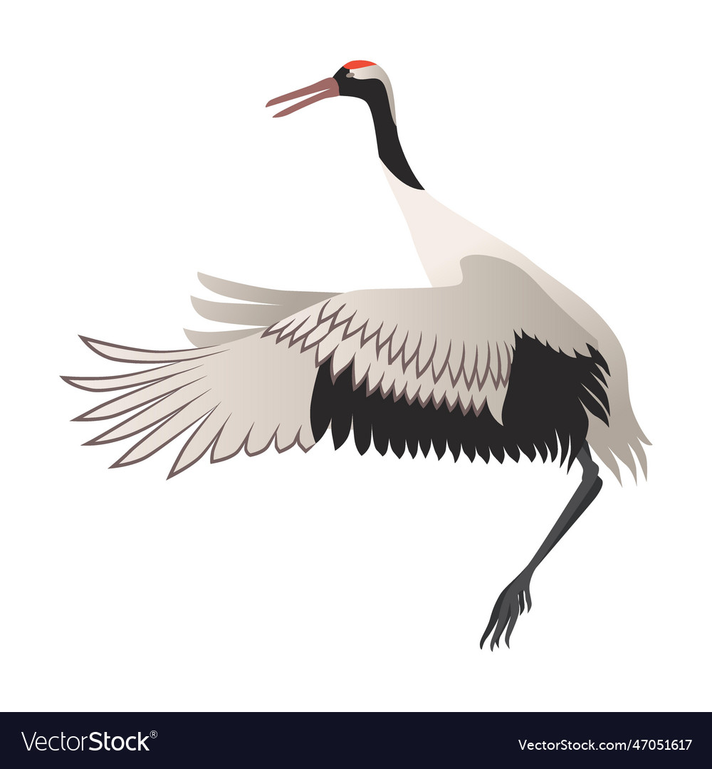 Crane bird flapping its wings cartoon Royalty Free Vector