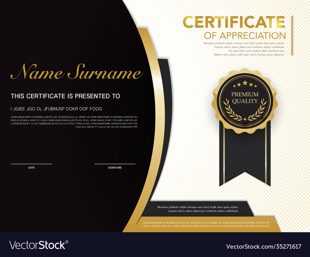 Diploma certificate template black and gold color Vector Image