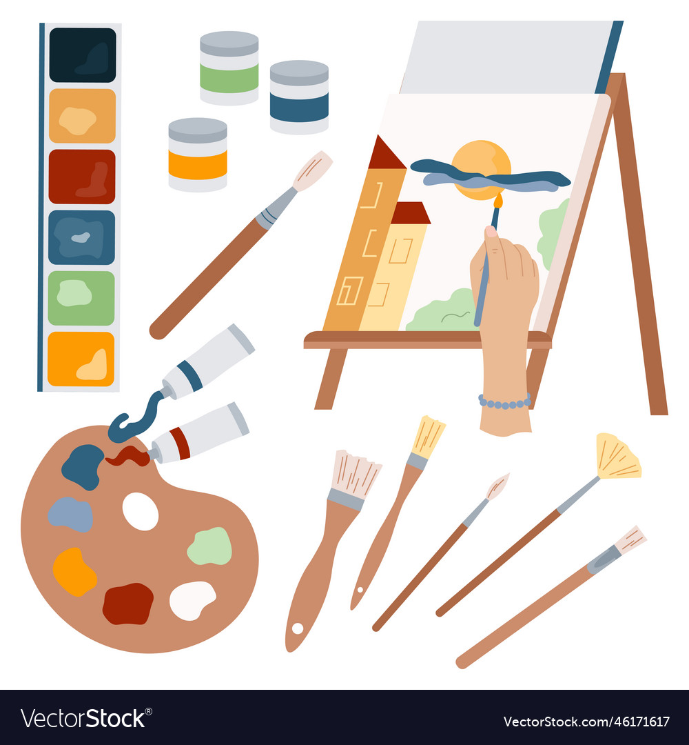 Hands craft painting composition Royalty Free Vector Image