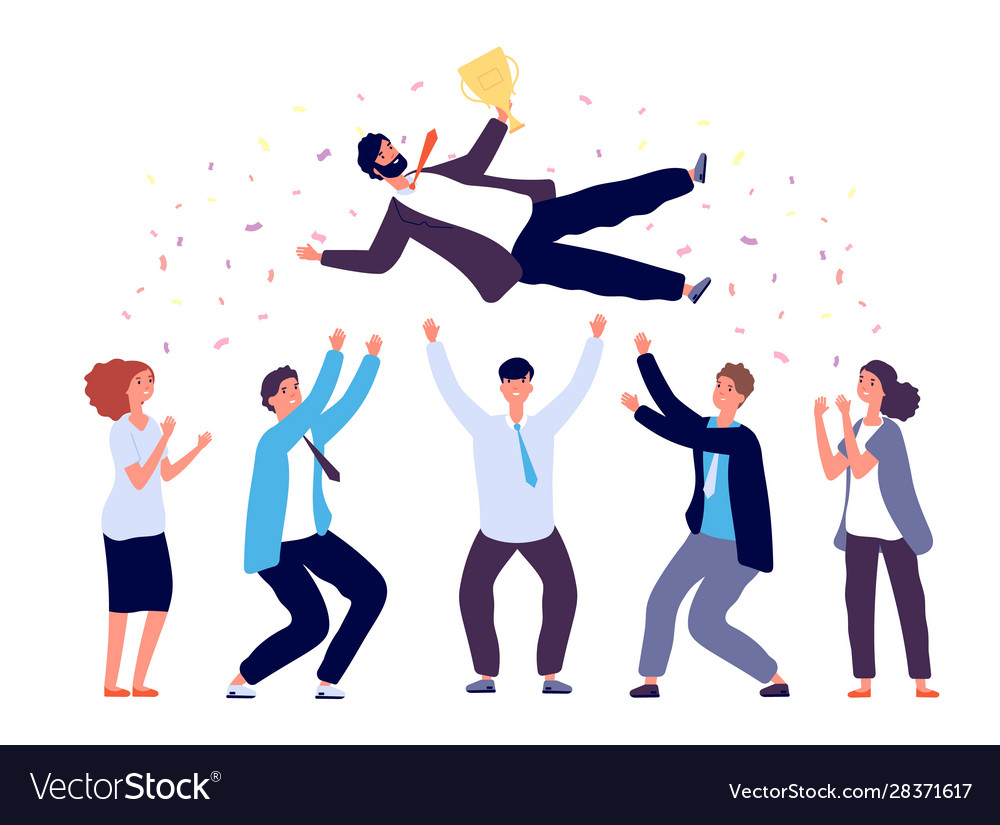 Team tossing man in air business people group Vector Image