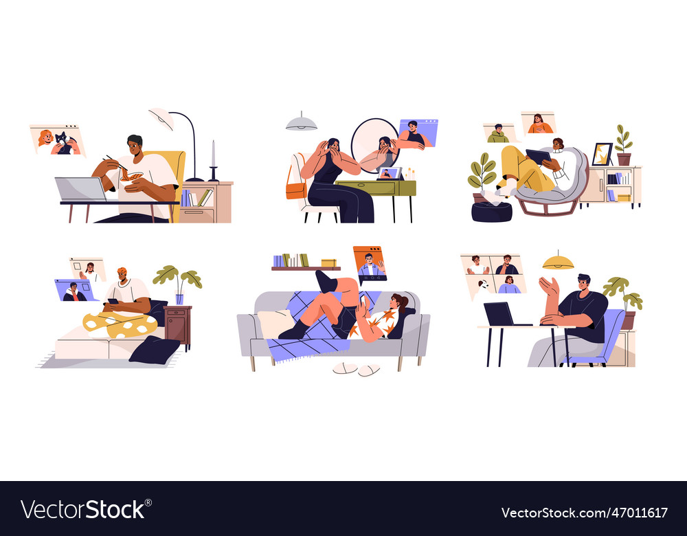 Video conference calls set friends communication Vector Image