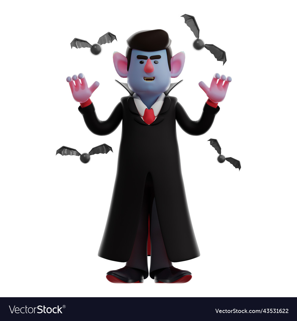 3d dracula vampire cartoon with bats Royalty Free Vector