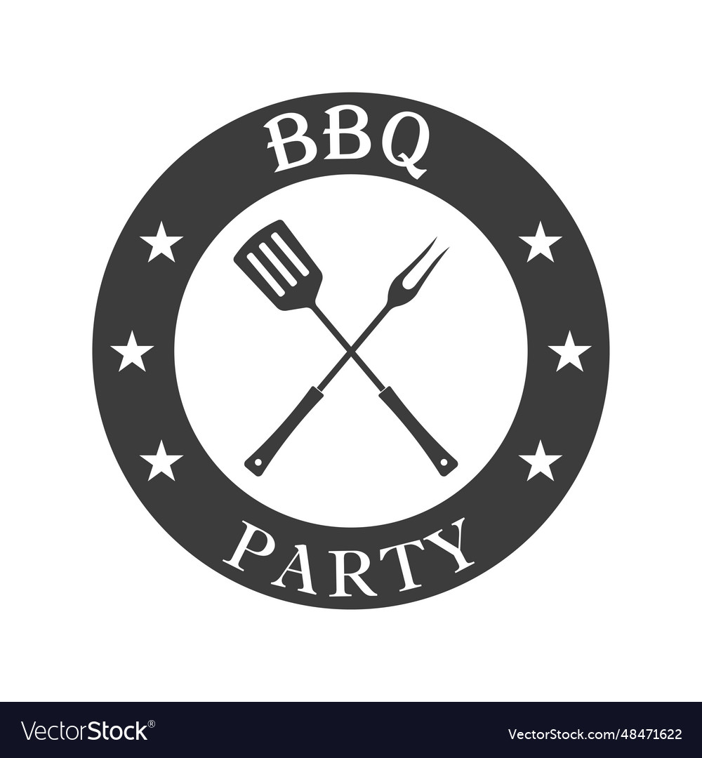 Bbq party icon or stamp barbecue logo with fork Vector Image