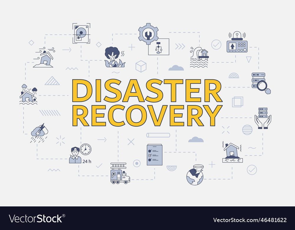 Disaster Recovery Concept With Icon Set With Big Vector Image 5196