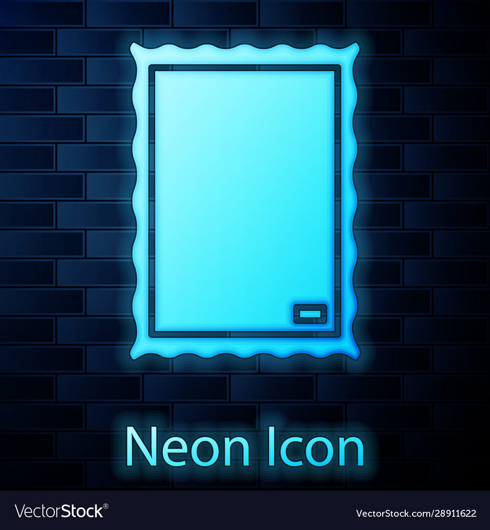 Glowing neon picture icon isolated on brick wall Vector Image