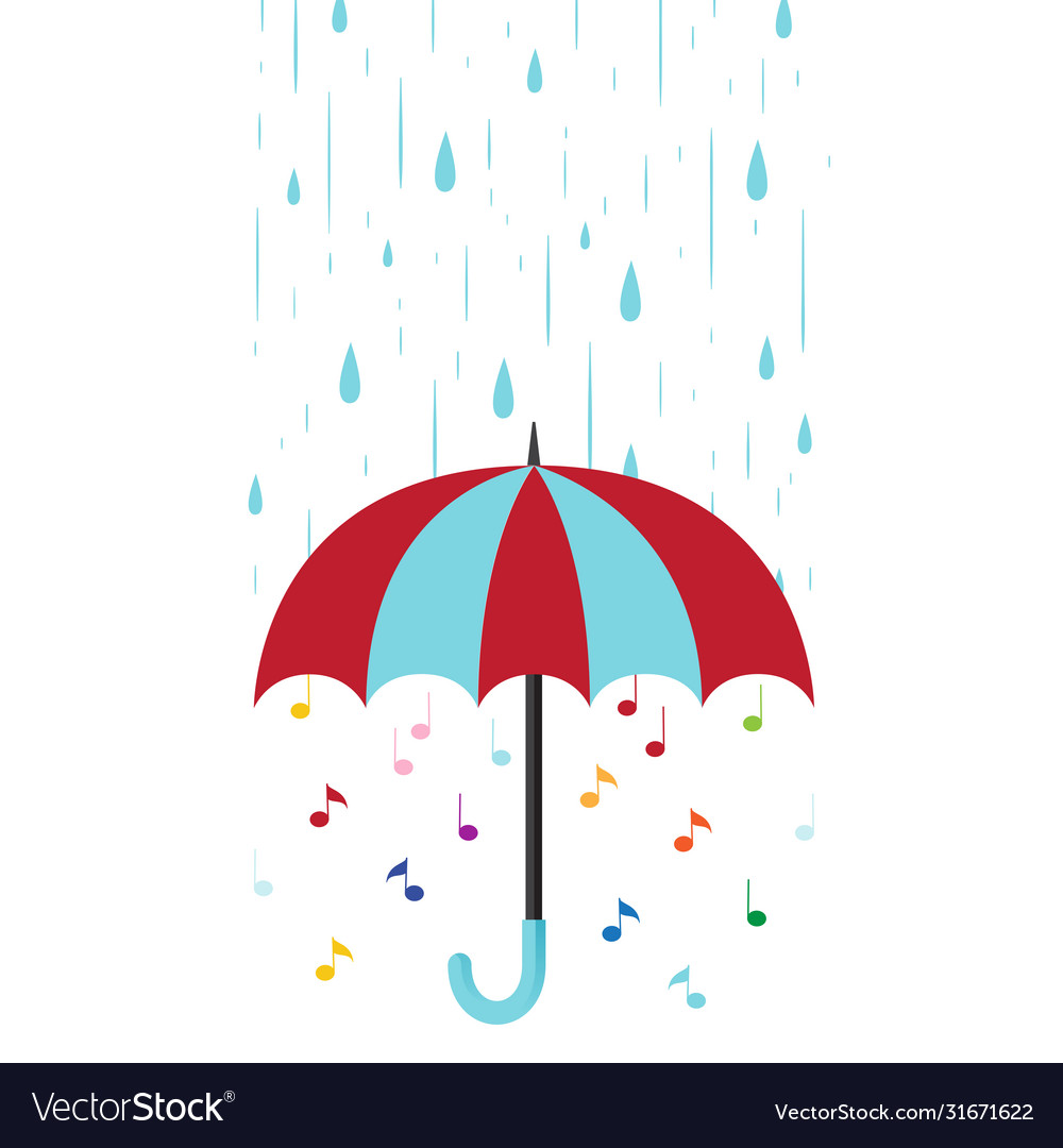 Musical background with umbrella and rain flat vector image Musical background with umbrella and rain flat