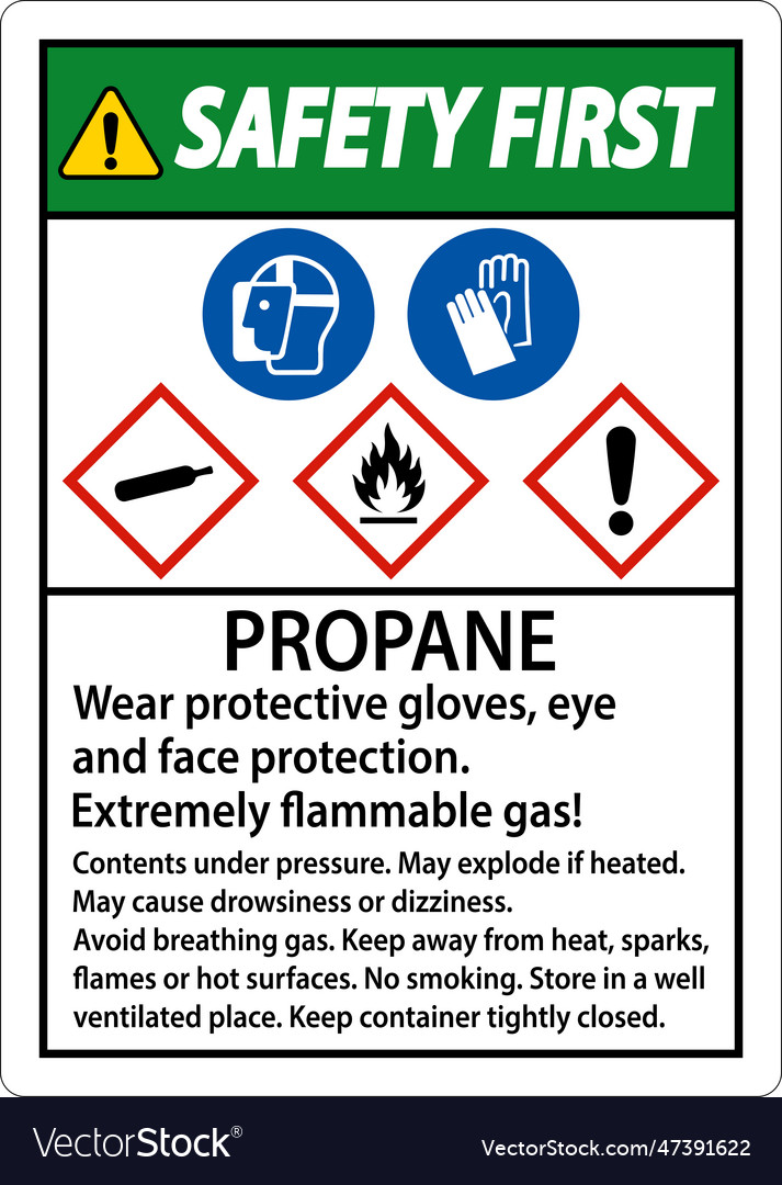 Safety first propane flammable gas ppe ghs sign Vector Image