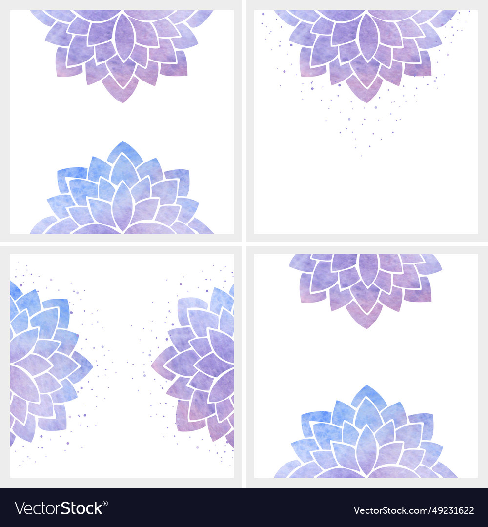 Set of backgrounds with watercolor purple flowers