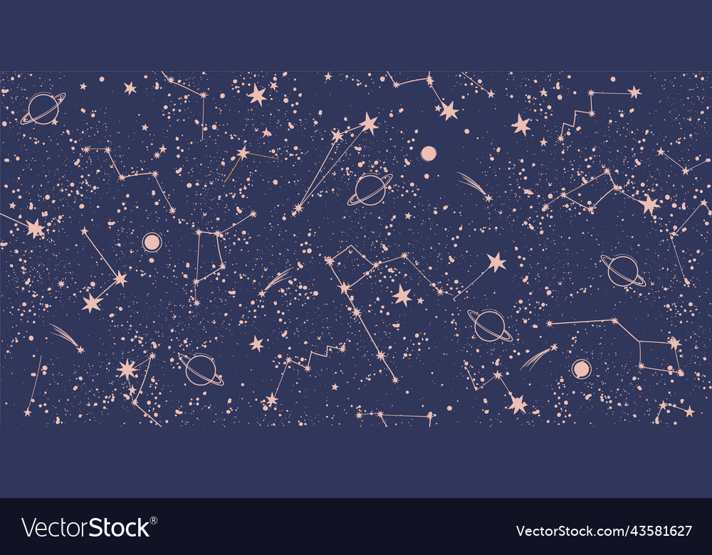 Blue night sky with constellations seamless vector image Blue night sky with constellations seamless
