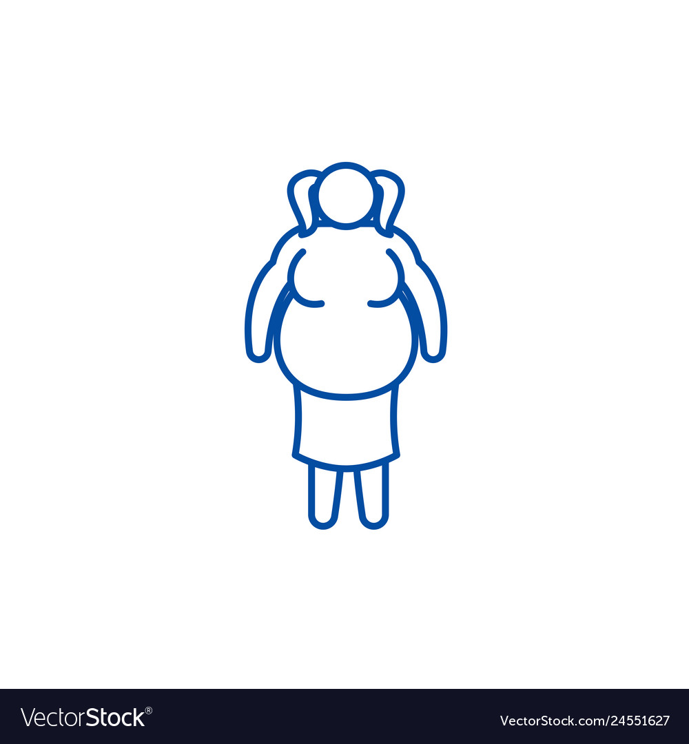 Fat woman line icon concept flat Royalty Free Vector Image