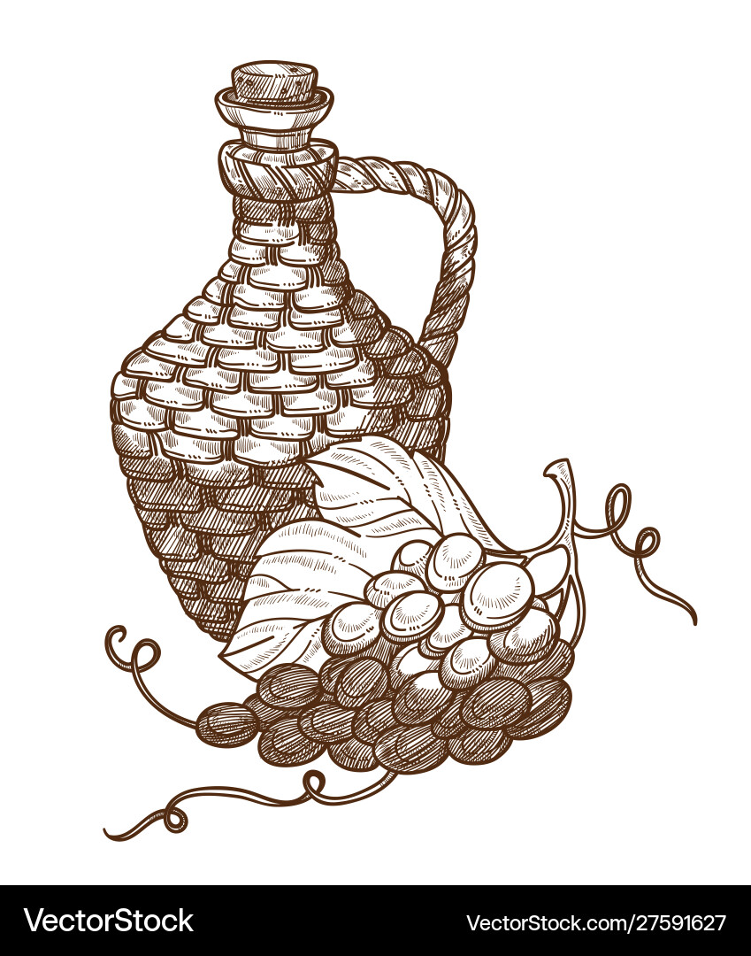 Grapes and wicker jug wine winemaking industry Vector Image