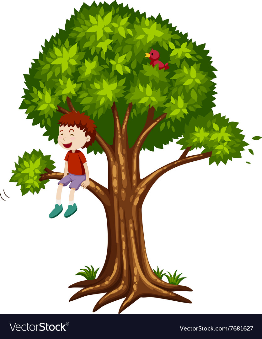 Happy Boy Sitting On The Tree Royalty Free Vector Image