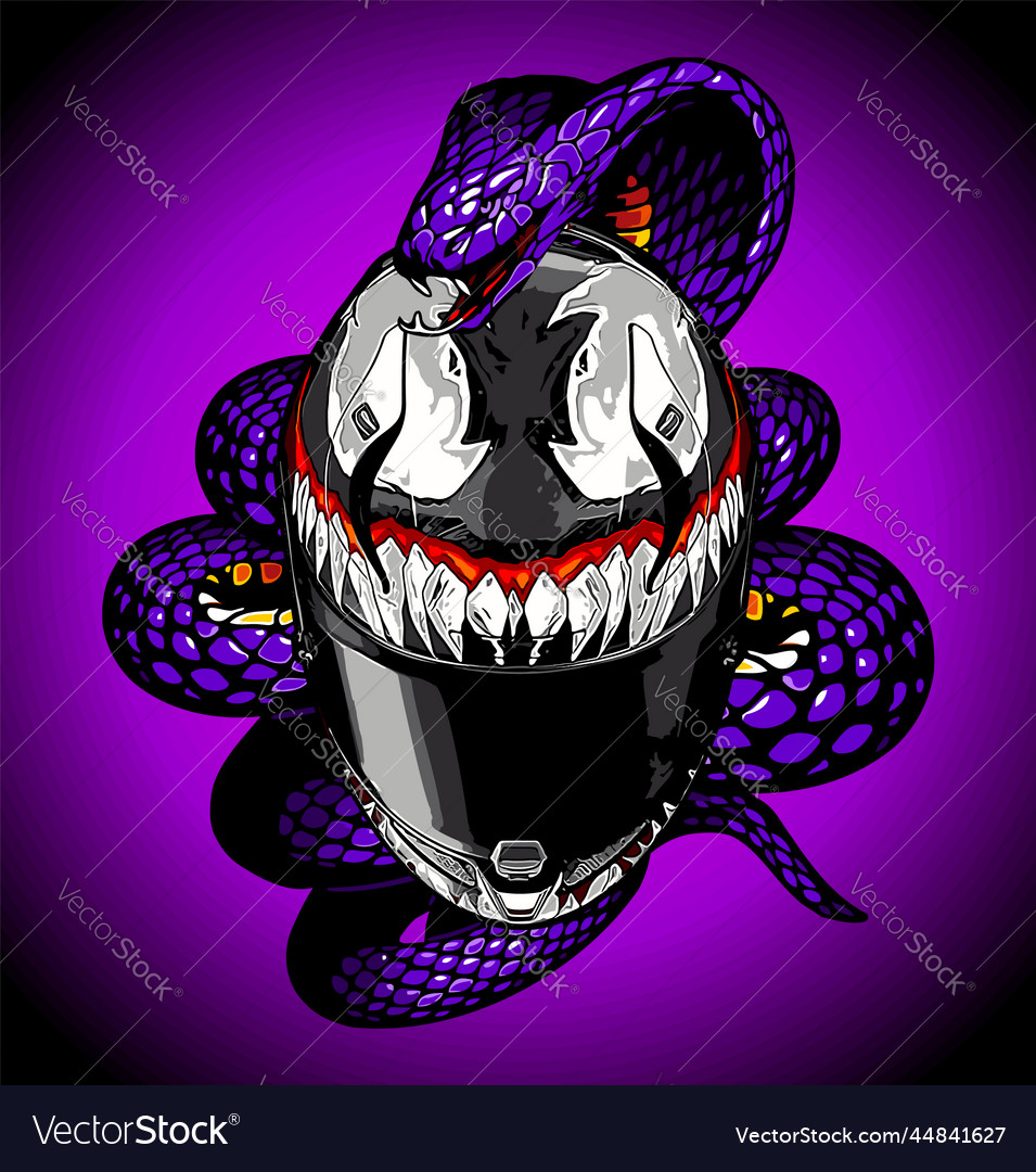 Purple cobra wrapped around devil pattern helmet Vector Image
