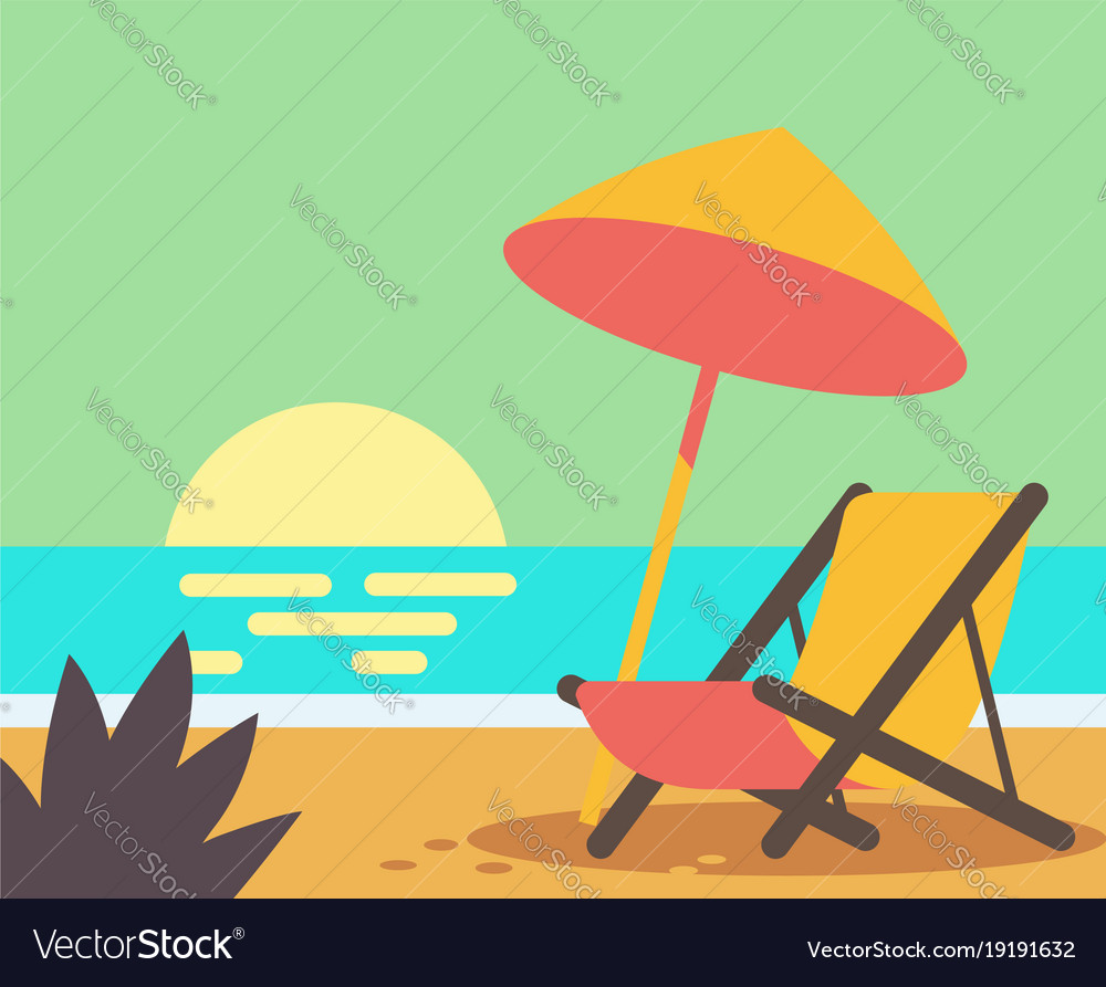 Wooden beach chair on beach Royalty Free Vector Image