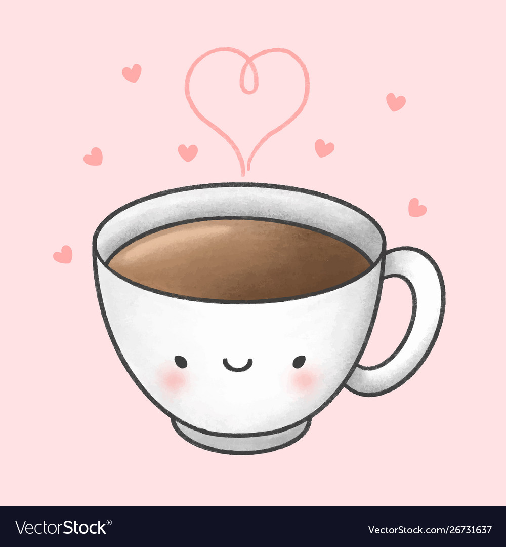 Cute Cup Coffee Cartoon Hand Drawn Style Vector Image
