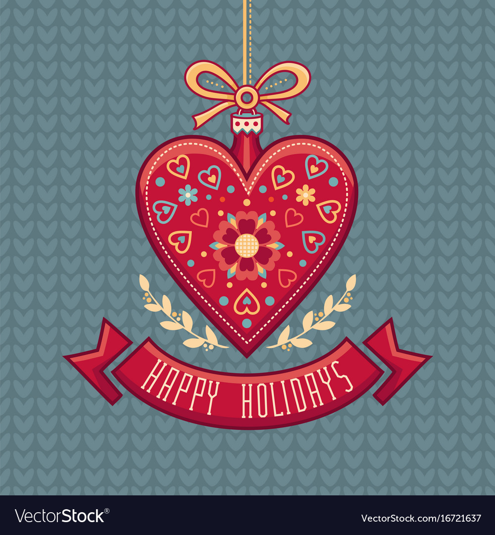 Greeting card in heart form happy holidays Vector Image