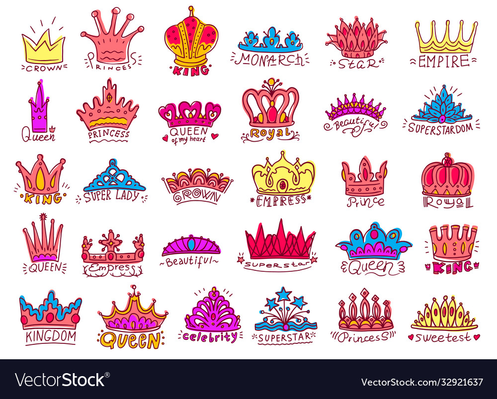 Kings and queens crowns elements set