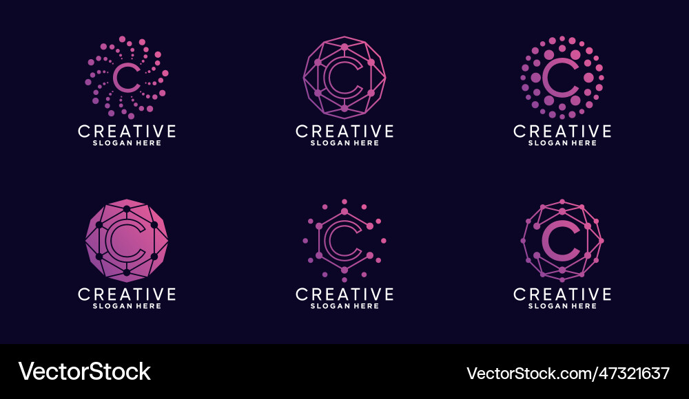 Set bundle monogram logo design technology Vector Image