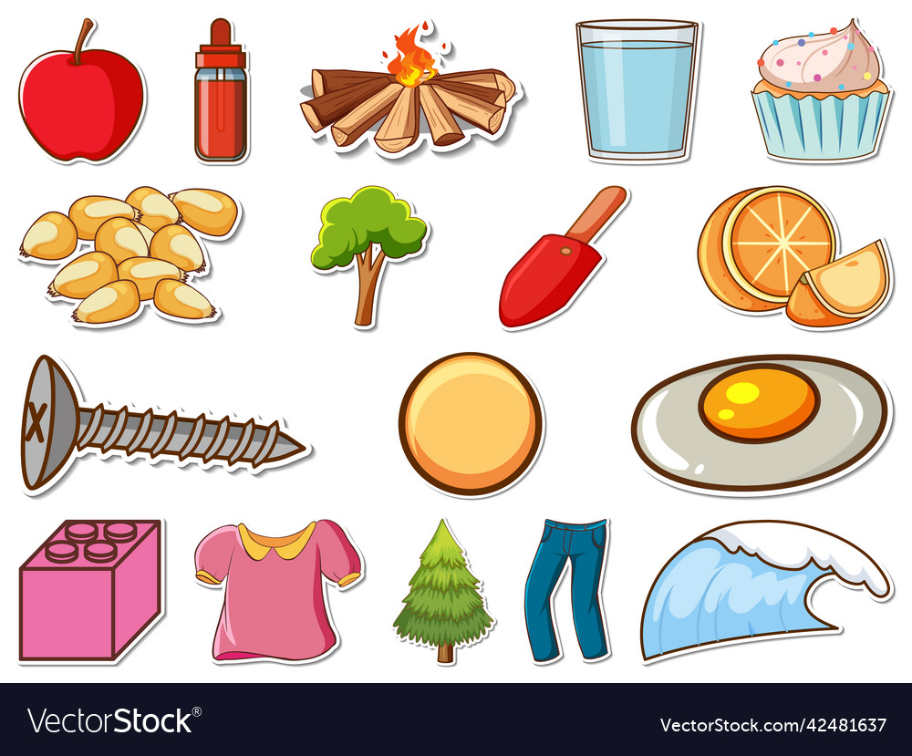 Sticker set of mixed daily objects Royalty Free Vector Image