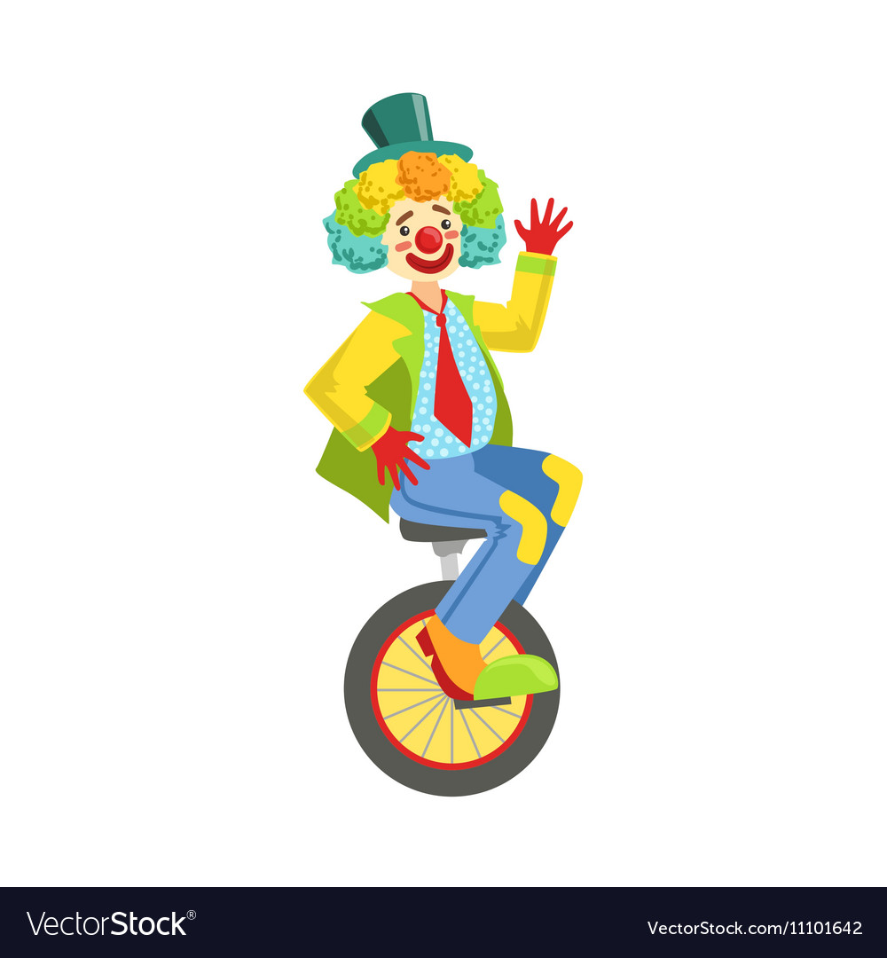 Colorful friendly clown with rainbow wig in Vector Image