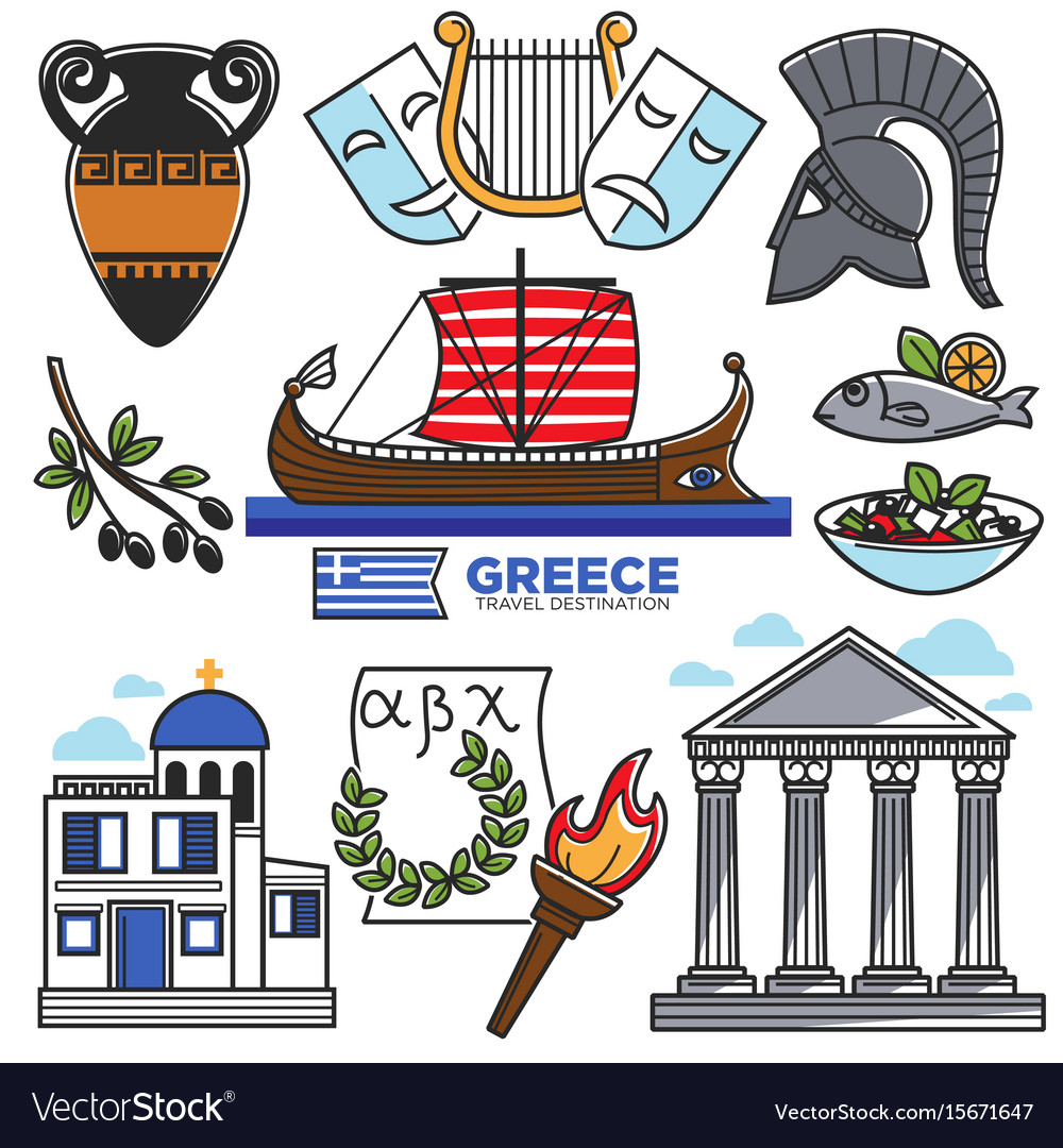 Greece travel and culture landmarks sightseeing Vector Image