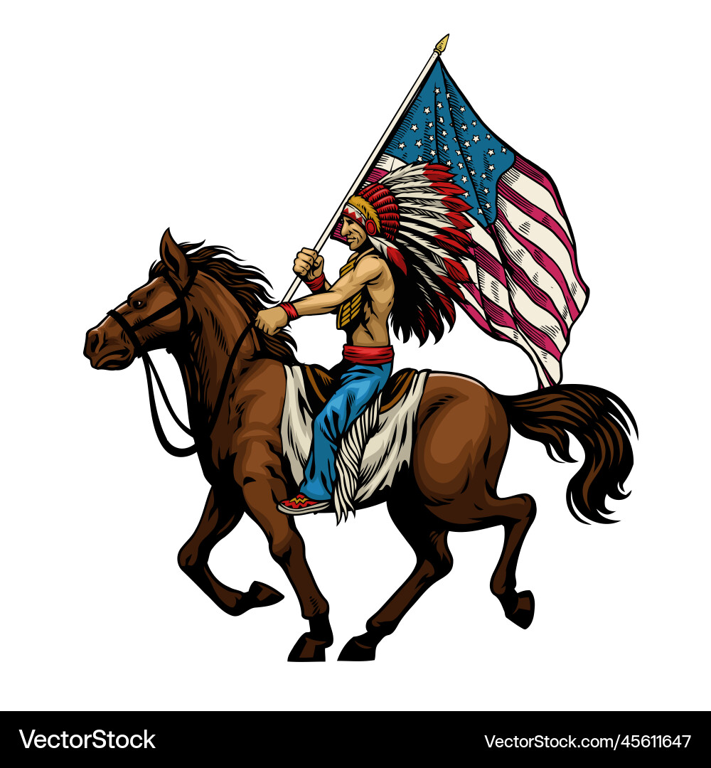 Hand drawn native american indian chief ride Vector Image