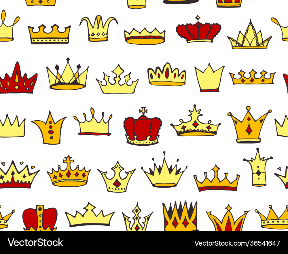 Seamless doodle crowns pattern Royalty Free Vector Image