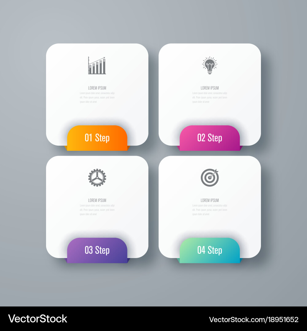 Business infographics template 4 steps with square