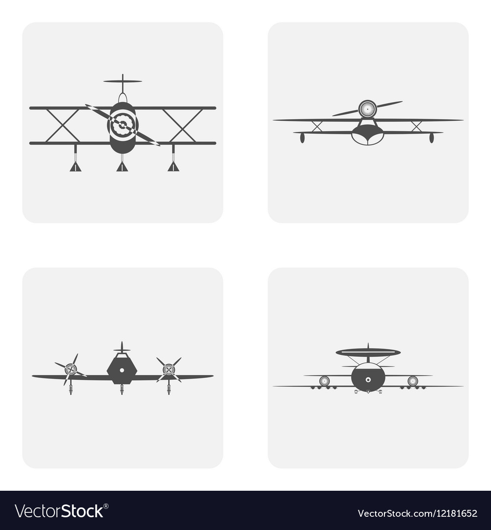 Monochrome icon set with planes Royalty Free Vector Image