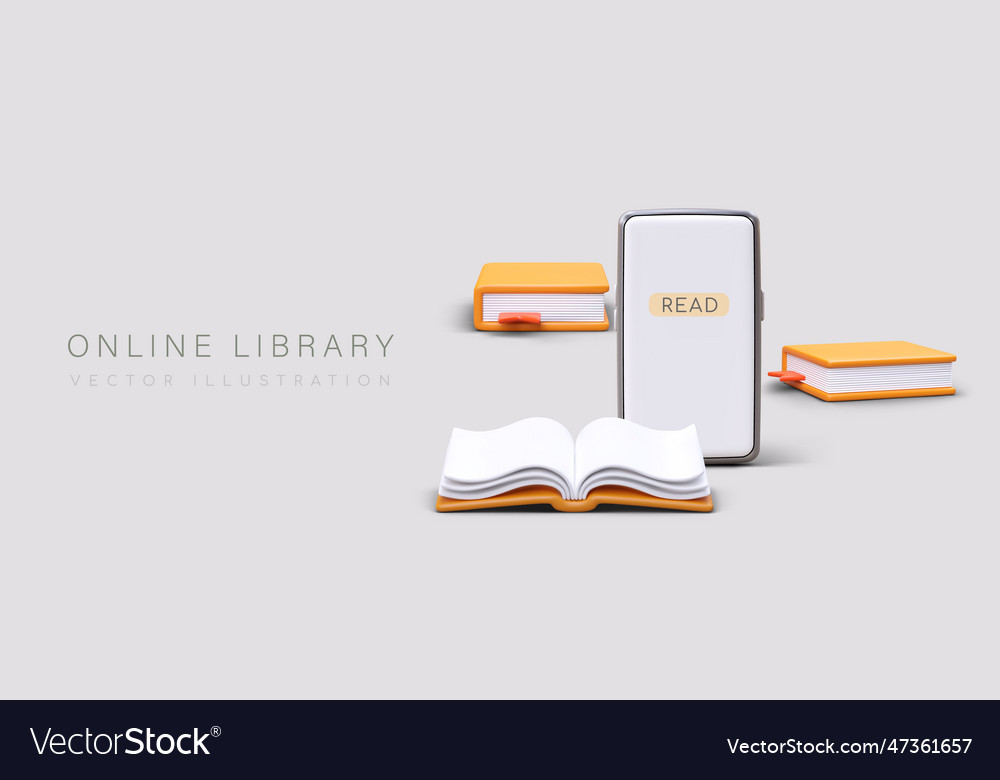 3d realistic books and mobile phone web poster Vector Image