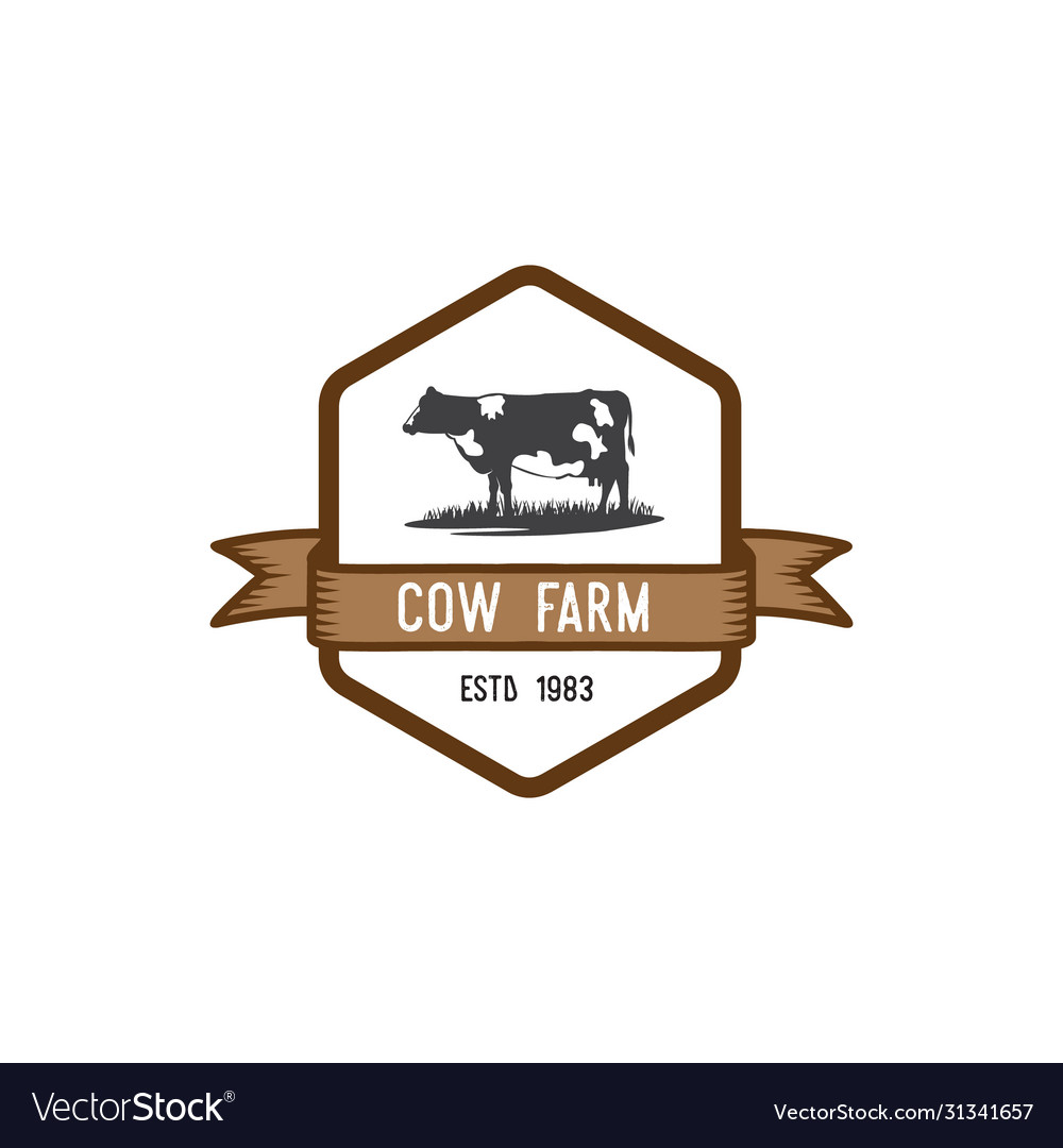 Cow farm emblem logo Royalty Free Vector Image